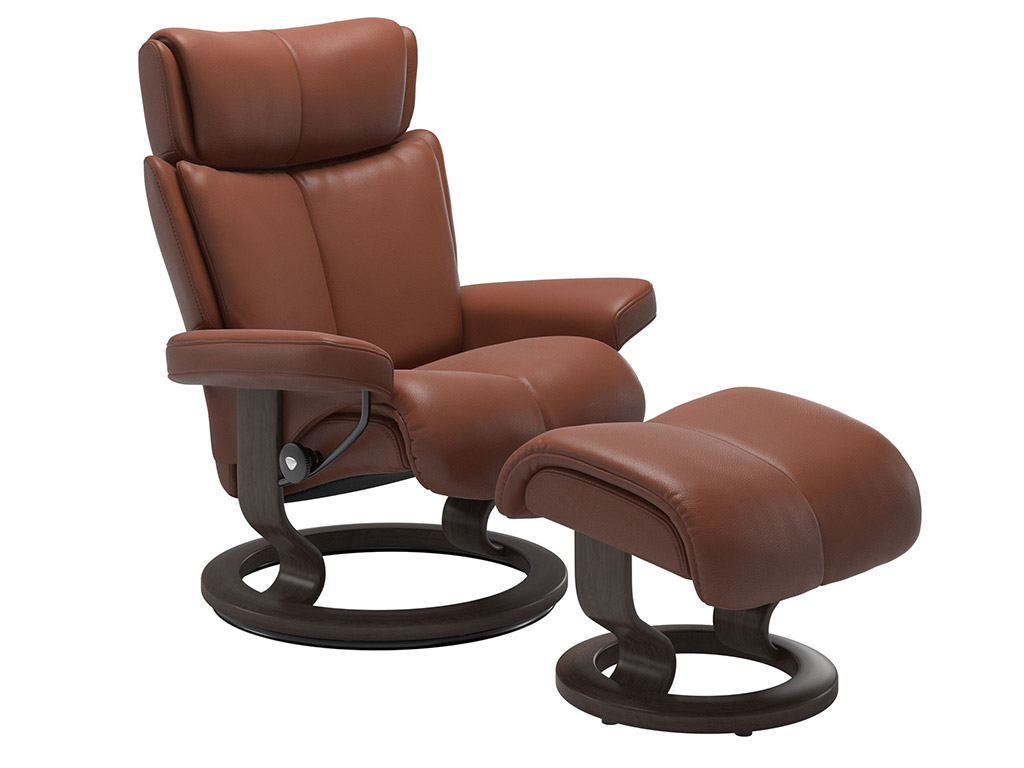 Magic Large Recliner and stool in Noblesse Leather