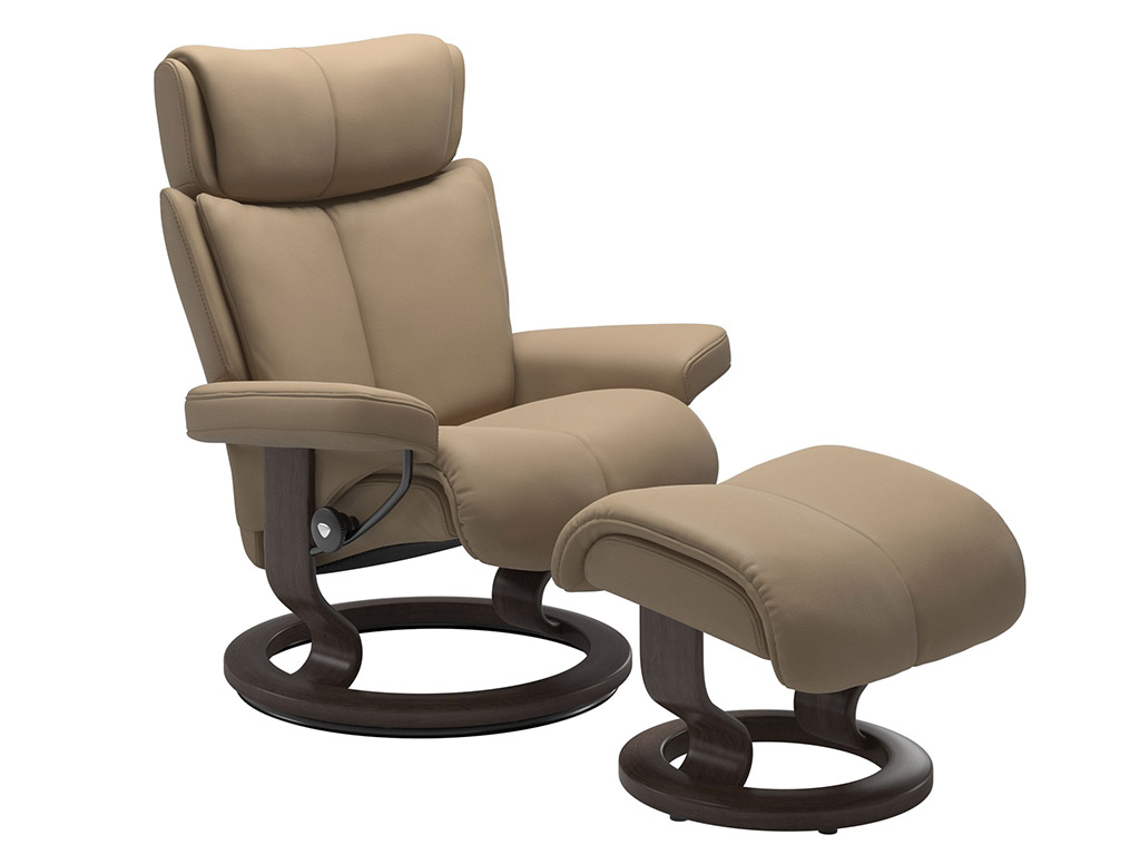 Magic Medium Recliner and stool in Paloma Leather